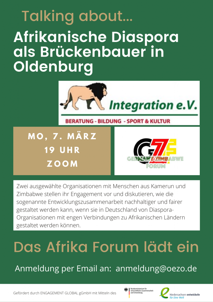 Der Veranstaltungsflyer mit einem Kurztext zu "Talking about... Afrikanische Diaspora als Brückenbauer in Oldenburg". Foto: © F. Beck