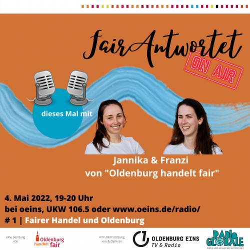 Flyer zur Radio-Sendung "FairAntwortet" mit Terminankündigung, Gesprächspartnerinnen und Logos. Grafik: © J. Mumme